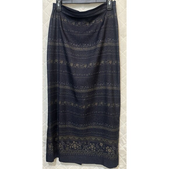 Vintage Talbots 100% Silk Navy Blue Printed Midi Length Skirt Women’s Size 10 - Picture 1 of 5